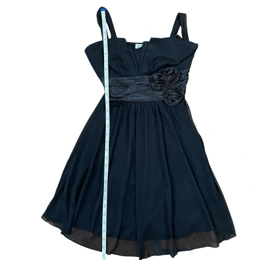 Trixxi Black Rosette Waist Chiffon Fit & Flare Party Mini Dress XS
